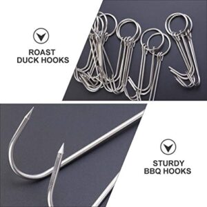 DOITOOL 10 Pcs Double Meat Hooks Stainless Steel Roasting Hook Bacon Hams Meat Duck Butcher Hook Cooking Smoker Hook Hanger for BBQ Grill Drying 23CM