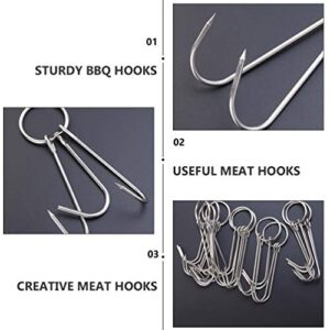 DOITOOL 10 Pcs Double Meat Hooks Stainless Steel Roasting Hook Bacon Hams Meat Duck Butcher Hook Cooking Smoker Hook Hanger for BBQ Grill Drying 23CM