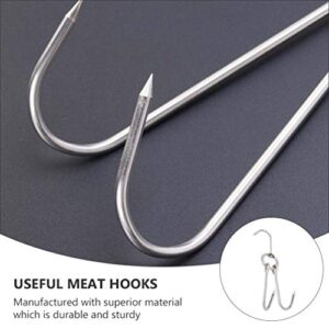 DOITOOL 10 Pcs Double Meat Hooks Stainless Steel Roasting Hook Bacon Hams Meat Duck Butcher Hook Cooking Smoker Hook Hanger for BBQ Grill Drying 23CM