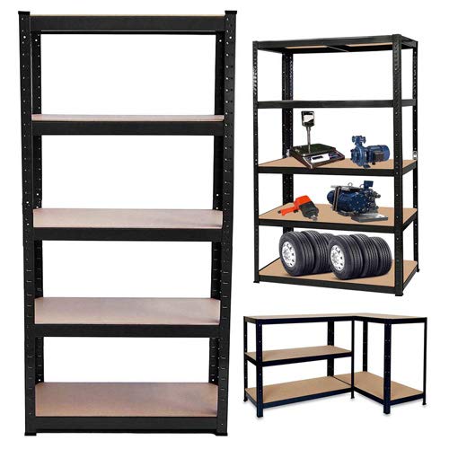 Storage Shelving Racking Units - Garage Shed Workshop Industrial Boltless Heavy Duty Metal Shelves - Multipurpose Workbench - 5 Tier, 77"x39"x20"(HWD) - 5 Year Warranty - Black