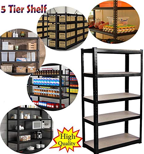 Storage Shelving Racking Units - Garage Shed Workshop Industrial Boltless Heavy Duty Metal Shelves - Multipurpose Workbench - 5 Tier, 77"x39"x20"(HWD) - 5 Year Warranty - Black