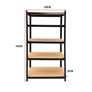 Storage Shelving Racking Units - Garage Shed Workshop Industrial Boltless Heavy Duty Metal Shelves - Multipurpose Workbench - 5 Tier, 77"x39"x20"(HWD) - 5 Year Warranty - Black