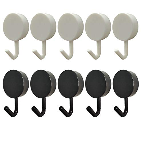 Sticky-Hooks Adhesive Hangers Bathroom Kitchen - Zhiweikm 10 Pack Adhesive Color Sticky Hooks Key Hook for Walls Damage Free, Waterproof Utility Hook for Kitchen and Bathroom (White+Black)