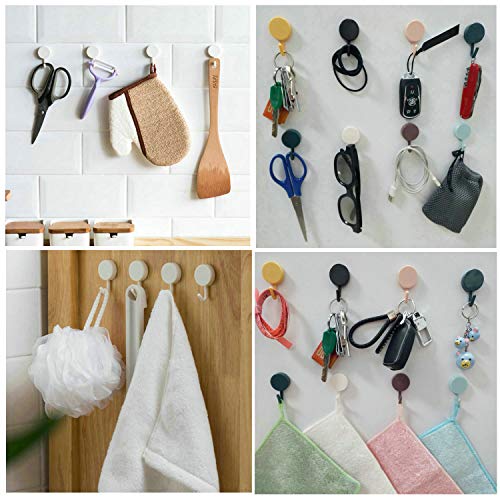 Sticky-Hooks Adhesive Hangers Bathroom Kitchen - Zhiweikm 10 Pack Adhesive Color Sticky Hooks Key Hook for Walls Damage Free, Waterproof Utility Hook for Kitchen and Bathroom (White+Black)