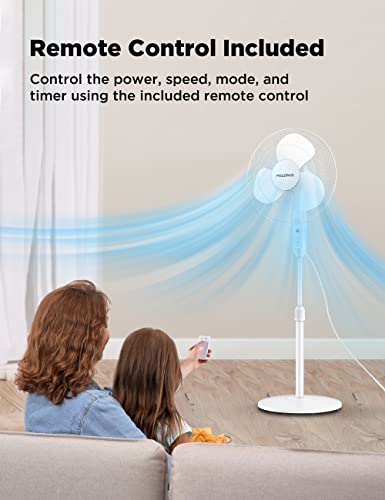 PELONIS 16'' Pedestal Remote Control Oscillating Stand Up Fan 7-Hour Timer, 3-Speed, and Adjustable Height,Electric Cooling Fans for Home Office Bedroom Use