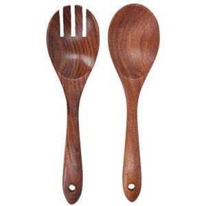 2 pcs salad tongs, wooden salad servers, fork and spoon set for cooking