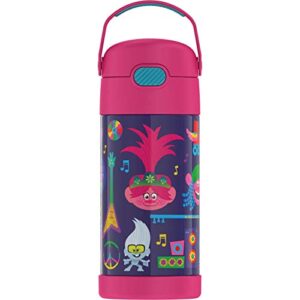 12oz insulated stainless steel thermos fun tainer bpa free water bottle w carrying loop (pink troll)