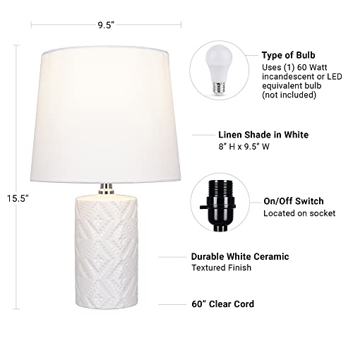 Catalina 23096-000 Farmhouse Quilt-Style Textured Ceramic Table Lamp, 15.5", White