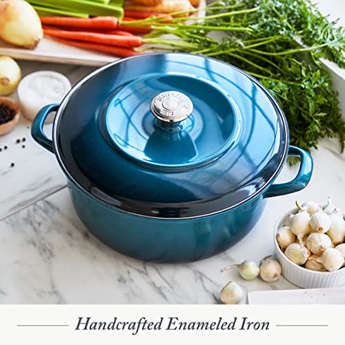 Merten & Storck German Enameled Iron, Round 5.3QT Dutch Oven Pot with Lid, Aegean Teal