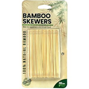 decorrack 300 natural bamboo skewers, appetizer sticks, mini picks, 4 inch (300 pack)