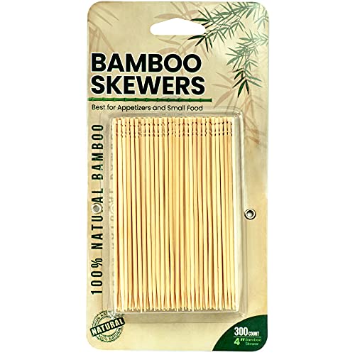 DecorRack 300 Natural Bamboo Skewers, Appetizer Sticks, Mini Picks, 4 inch (300 Pack)