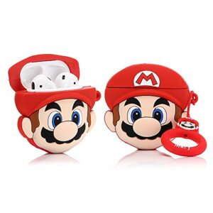 silicone cartoon case with keychain for airpods 1 and 2, suublg 3d animation character design cute case protective covers accessories compatible with airpods earphone