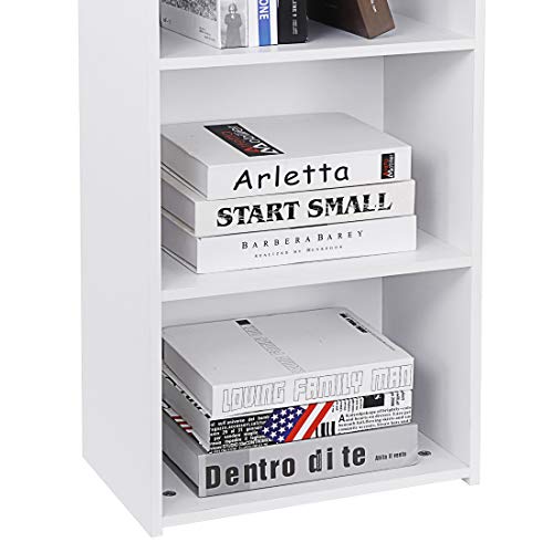 SUPER DEAL Wood Bookcase 5-Tier Open Shelf Narrow Tall Cube Bookshelf for Small Spaces Freestanding Display Storage Organizer for Kids Bedroom Home Office Apartment, 52 Inch White