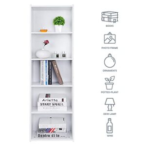 SUPER DEAL Wood Bookcase 5-Tier Open Shelf Narrow Tall Cube Bookshelf for Small Spaces Freestanding Display Storage Organizer for Kids Bedroom Home Office Apartment, 52 Inch White