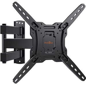 perlegear full motion tv wall mount for 26-55 inch flat or curved tvs, wall mount tv bracket with articulating arm, swivel, tilt, extension, corner tv wall mount max vesa 400x400mm up to 60 lbs pgmfk3