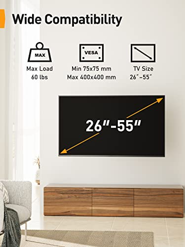 Perlegear Full Motion TV Wall Mount for 26-55 inch Flat or Curved TVs, Wall Mount TV Bracket with Articulating Arm, Swivel, Tilt, Extension, Corner TV Wall Mount Max VESA 400x400mm up to 60 lbs PGMFK3