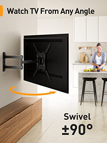 Perlegear Full Motion TV Wall Mount for 26-55 inch Flat or Curved TVs, Wall Mount TV Bracket with Articulating Arm, Swivel, Tilt, Extension, Corner TV Wall Mount Max VESA 400x400mm up to 60 lbs PGMFK3