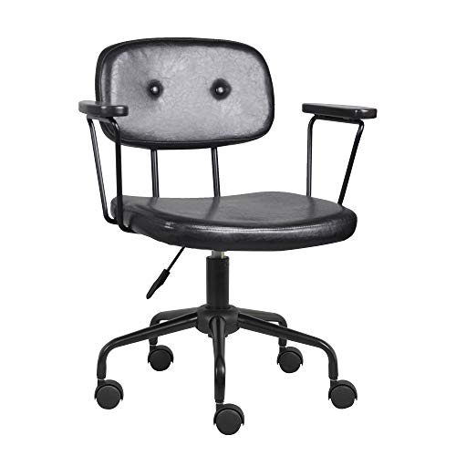 StoolStool Mid Century Computer Desk Chair - Classic Retro Office Chair with Comfy Black Faux Leather - Adjustable and Swivel Task Office Chair with Armrest - Industrial Looking