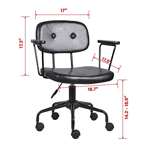 StoolStool Mid Century Computer Desk Chair - Classic Retro Office Chair with Comfy Black Faux Leather - Adjustable and Swivel Task Office Chair with Armrest - Industrial Looking