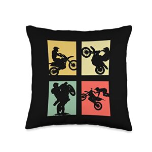 dirt bike gifts & accessories retro dirt bike riding-vintage mx motocross supercross throw pillow, 16x16, multicolor