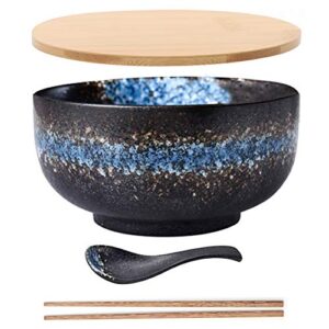 japanese ramen bowls japanese rice bowl (contains chopsticks and spoons) japanese blue ceramic hand drawn rice bowl retro tablewarel 6.5 inch