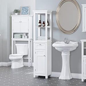 Spirich Freestanding Bathroom Cabinet with Drawer and Adjustable Shelf, Floor Tall Storage Cabinet (White)