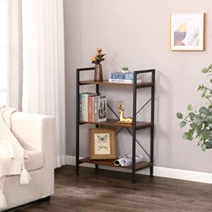 BEWISHOME 3 Tier Bookshelf Organizer, Rustic Brown Small Bookshelf for Small Spaces, Industrial Wooden Storage Bookcase with Metal Frame for Bedroom Living Room and Home Office JCJ32Z