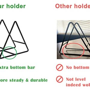 ENKORE Coaster Holder Extra Wide Triangle Design - Black Metal Rack Hold 4 to 8 Pieces Upright Standing for Better Display and Storage or Handle - Fit Round or Square Drink Mats, Sold Without Coasters