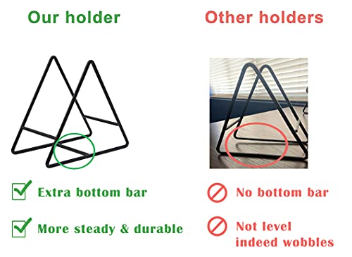 ENKORE Coaster Holder Extra Wide Triangle Design - Black Metal Rack Hold 4 to 8 Pieces Upright Standing for Better Display and Storage or Handle - Fit Round or Square Drink Mats, Sold Without Coasters