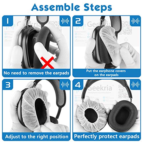 Geekria 100 Pairs Disposable Headphones Ear Cover for Over-Ear Headset Earcup, Stretchable Sanitary Ear Pads Cover, Hygienic Ear Cushion Protector (M/White)