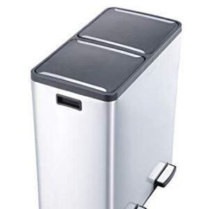 The Step N' Sort 18.5 Gallon Extra Large Capacity, Soft-Step, Dual Trash and Recycling Bin with Removable Inner Bins Silver