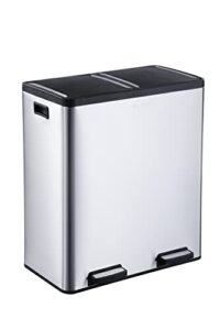 the step n' sort 18.5 gallon extra large capacity, soft-step, dual trash and recycling bin with removable inner bins silver
