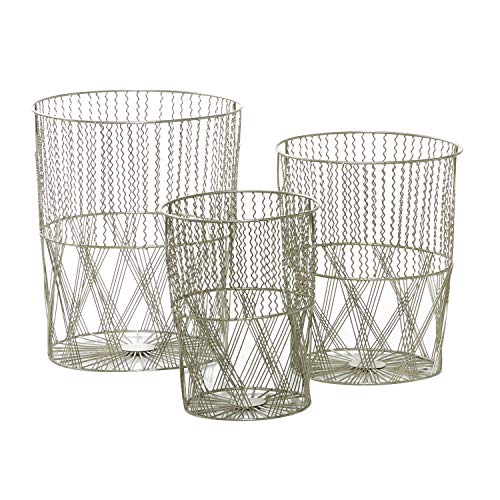 Deco 79 Metal Round Storage Basket with Handles, Set of 3 13", 15", 17"H, Silver