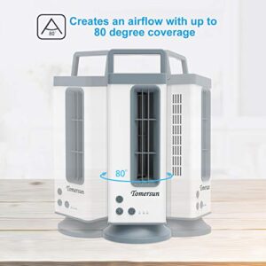 Tower Fan Small, 80°Oscillating Tower Fan Mini Tower Fans for Bedroom,13.5 Inch, Large Airflow Tower Fans for Home and Office, Portable Tower Fan with Metal Shell, 3 Timers, 2 Speed Settings