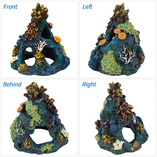 Uniclife Aquarium Decorations Resin Coral Rock Mountain Cave Fish Tank Decor Ornaments Fish House for Betta Rest Hide Play Breed