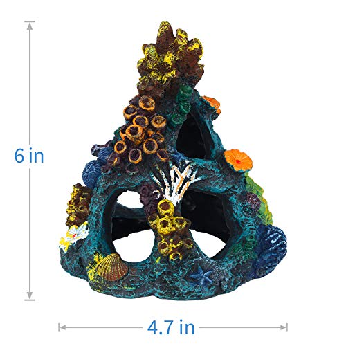 Uniclife Aquarium Decorations Resin Coral Rock Mountain Cave Fish Tank Decor Ornaments Fish House for Betta Rest Hide Play Breed