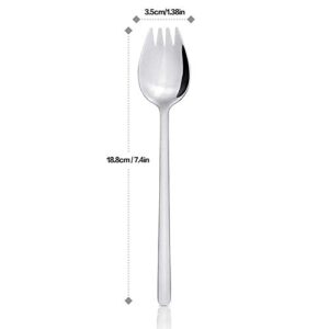 Sporks, 4-Pack 18/10 Spork Stainless Steel, Metal Spork for Everyday Household Use, 7.4-Inch Long Handle Dessert Spoons Ice Cream Spoons Salad Forks, Flatware Set Spork for Fruit Appetizer Dessert