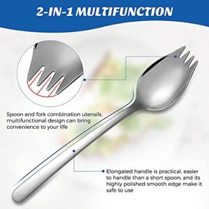 Sporks, 4-Pack 18/10 Spork Stainless Steel, Metal Spork for Everyday Household Use, 7.4-Inch Long Handle Dessert Spoons Ice Cream Spoons Salad Forks, Flatware Set Spork for Fruit Appetizer Dessert