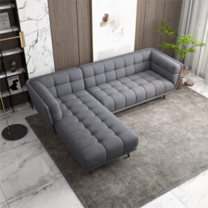 ASHCROFT Allen Grey Fabric Modern Living Room Corner Sectional Sofa