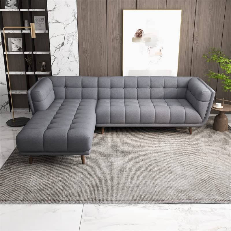 ASHCROFT Allen Grey Fabric Modern Living Room Corner Sectional Sofa