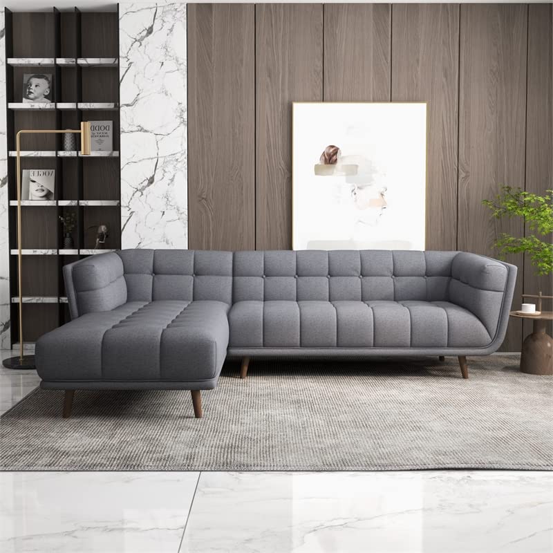 ASHCROFT Allen Grey Fabric Modern Living Room Corner Sectional Sofa