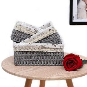 woven baskets for storage free life woven baskets, handmade paper rope organizing baskets set, square nesting baskets with liner, decorative home storage bin (set of 3) (gray set)