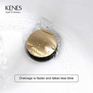 KENES Brushed Gold Pop Up Bathroom Sink Drain with Overflow, Bathroom Sink Drain Assembly with Strainer Pop Up Drain, Lavatory Vanity Vessel Sink Pop Up Drain Stopper