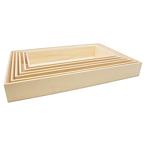 Unfinished Wood Nesting Trays, 2 Sets of 6 Wooden Crafting Trays, for Serving, Organizing, DIY Décor, and Play Tray, by Woodpeckers