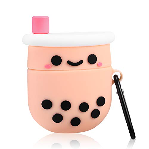 Oqplog for Airpod 2/1 Case - Smile Milk Tea, Food Design Cute 3D Cartoon Funny Kawaii for Airpods 1st 2nd Soft Silicone Cover Fashion Cool Fun Stylish Air Pods Cases for Girls Women Boys Girly Teen