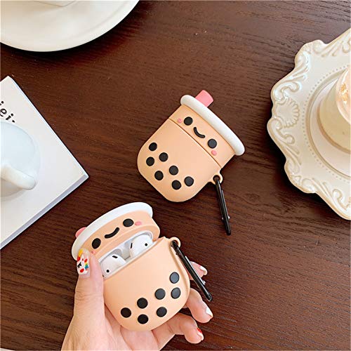 Oqplog for Airpod 2/1 Case - Smile Milk Tea, Food Design Cute 3D Cartoon Funny Kawaii for Airpods 1st 2nd Soft Silicone Cover Fashion Cool Fun Stylish Air Pods Cases for Girls Women Boys Girly Teen