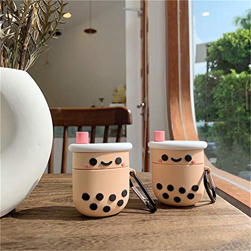 Oqplog for Airpod 2/1 Case - Smile Milk Tea, Food Design Cute 3D Cartoon Funny Kawaii for Airpods 1st 2nd Soft Silicone Cover Fashion Cool Fun Stylish Air Pods Cases for Girls Women Boys Girly Teen