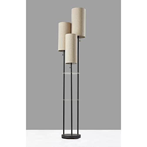 Adesso 4305-01 Trio Shelf Floor Lamp, 68 in, 3 x 40W Type A (Not Included), Black w/Antique Brass Accents, Floor Lamps