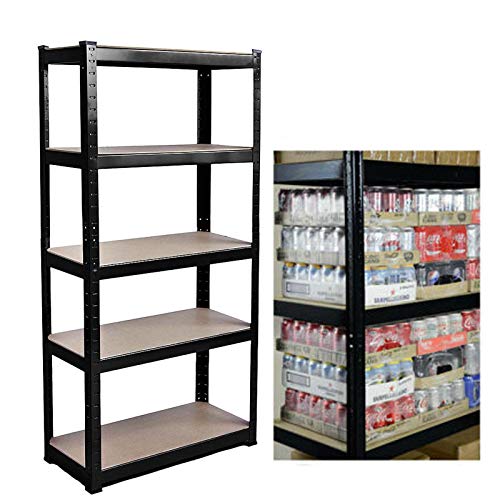 Autofather 5-Tier Shelving Unit 70" x 35" x 16" Shelving for Garages and Sheds Boltless Design with MDF Boards Heavy Duty 386LB Capacity Per Shelf Metal Shelving Units for Storage, Black