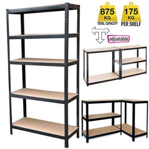 Autofather 5-Tier Shelving Unit 70" x 35" x 16" Shelving for Garages and Sheds Boltless Design with MDF Boards Heavy Duty 386LB Capacity Per Shelf Metal Shelving Units for Storage, Black